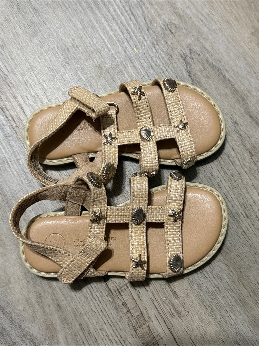 Cat & Jack Tan Woven Gladiator Sandals with Shell Charms